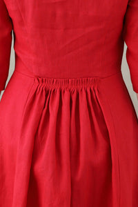 Summer Women Red Custom Linen Button Dress C2748#CK2200571