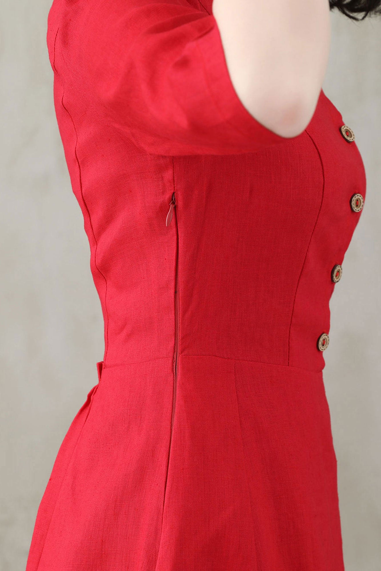 Summer Women Red Custom Linen Button Dress C2748#CK2200571