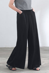 Black Causal Palazzo Linen Pants for Women C2686