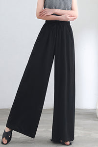 Black Causal Palazzo Linen Pants for Women C2686