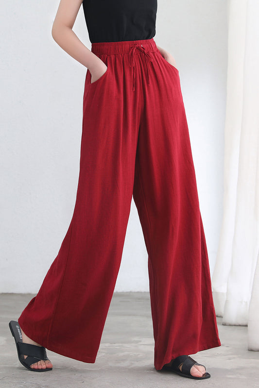 High Waist Long Linen Wide Leg Pants C2687