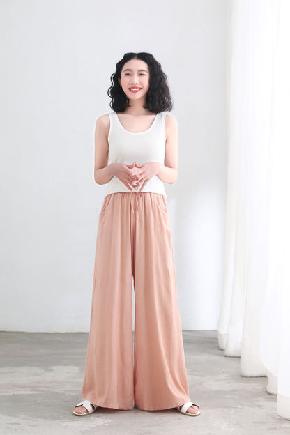 Wide Leg Palazzo Linen Pants for Women C2692