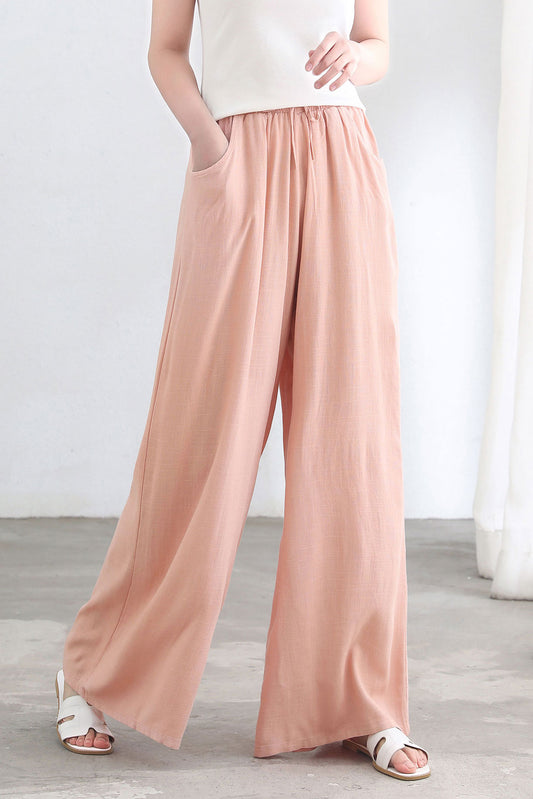 Wide Leg Palazzo Linen Pants for Women C2692