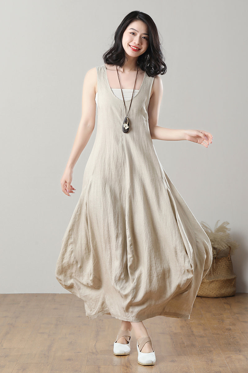 Women's Casual Sleeveless Linen Dress C3208