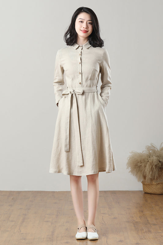 Spring Summer Linen Shirt Dress C3209