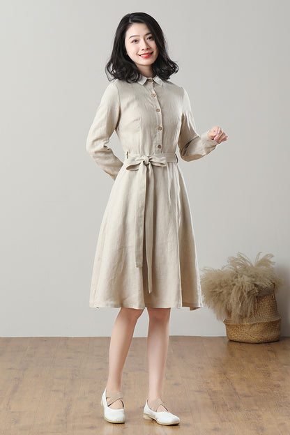 Spring Summer Linen Shirt Dress C3209