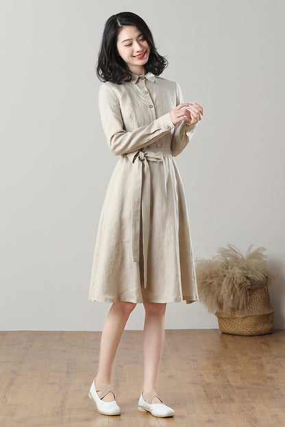 Spring Summer Linen Shirt Dress C3209