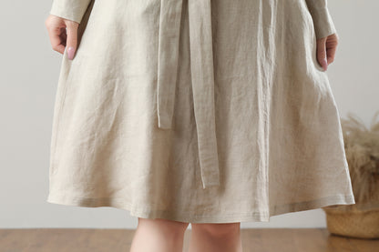 Spring Summer Linen Shirt Dress C3209