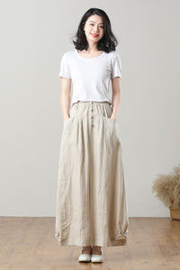 Long Elastic Waist Linen Skirt C3211