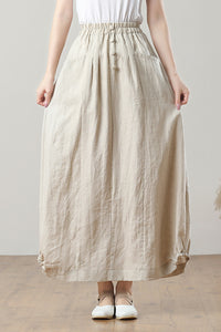 Long Elastic Waist Linen Skirt C3211