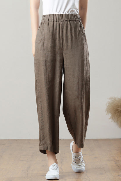 Coffee Wide Leg Linen Pants C3212