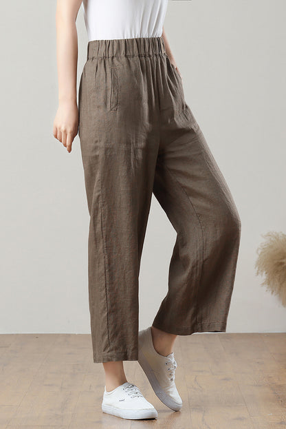 Coffee Wide Leg Linen Pants C3212