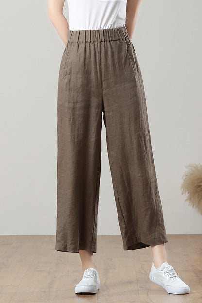 Coffee Wide Leg Linen Pants C3212