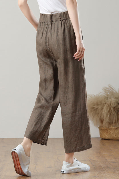 Coffee Wide Leg Linen Pants C3212