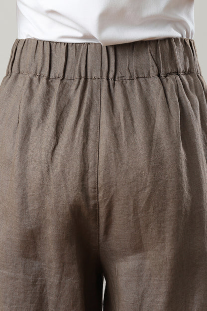 Coffee Wide Leg Linen Pants C3212