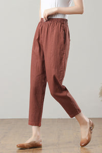 Brick Red Casual Linen Pants C3213