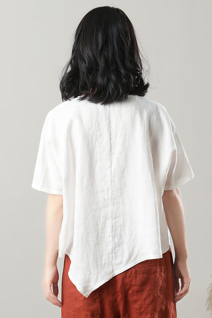 Women's Asymmetrical Linen Tops C3214