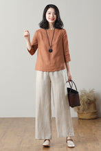 Load image into Gallery viewer, Casual Orange Linen Tops C3215
