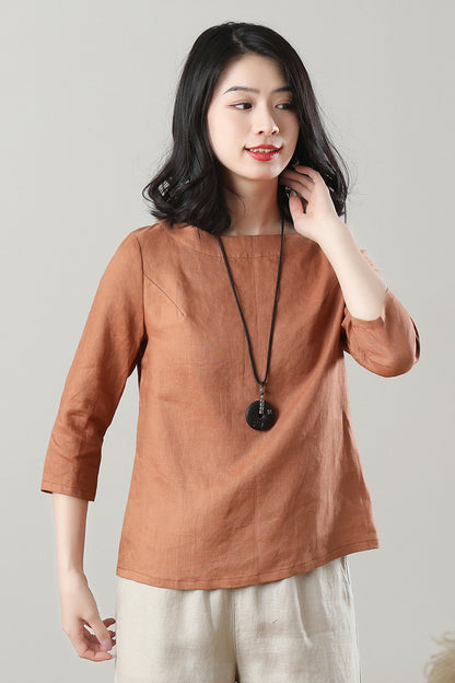 Casual Orange Linen Tops C3215