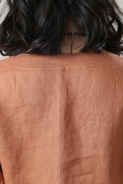 Casual Orange Linen Tops C3215
