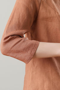 Casual Orange Linen Tops C3215