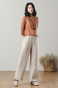 High Waist Wide Leg Linen Pants C3216