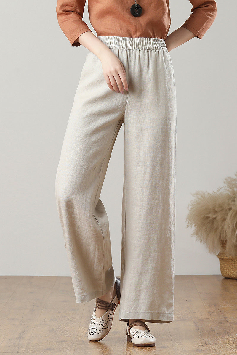 High Waist Wide Leg Linen Pants C3216