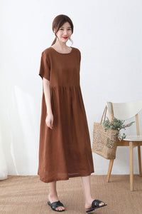Causal Linen Midi Dress for Women C232902