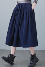 Load image into Gallery viewer, Blue High Elastic Waist Corduroy Skirt Midi C2617
