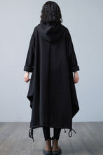 Load image into Gallery viewer, Warm Black Maxi Hooded Sweatshirt Dress, Asymmetrical Long Dress C2506
