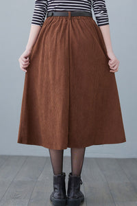 Button Down Long Corduroy Skirt Women C2618