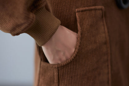 Brown Turtleneck Thicken Corduroy Midi Dress C2507
