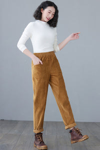 Women's Elastic Waist Corduroy Pants C2620
