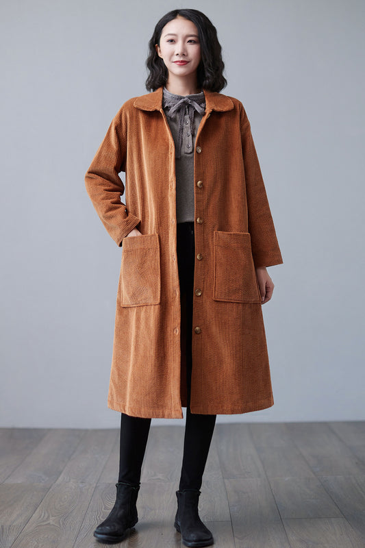 Stylish Fall Long Corduroy Coat Women C2508