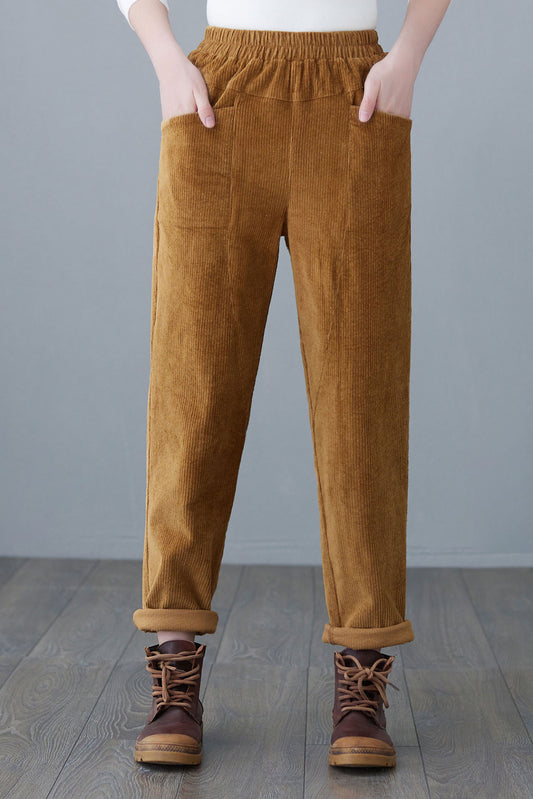 Women's Elastic Waist Corduroy Pants C2620