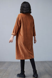 Stylish Fall Long Corduroy Coat Women C2508