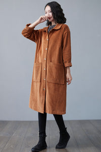Stylish Fall Long Corduroy Coat Women C2508
