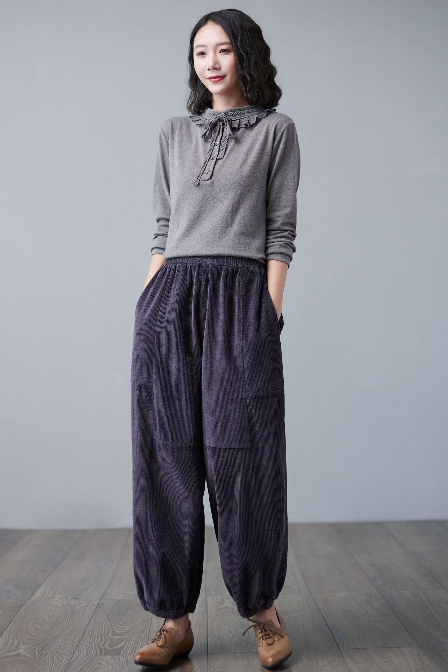 Retro Wide Leg Cotton Corduroy Pants  C250901