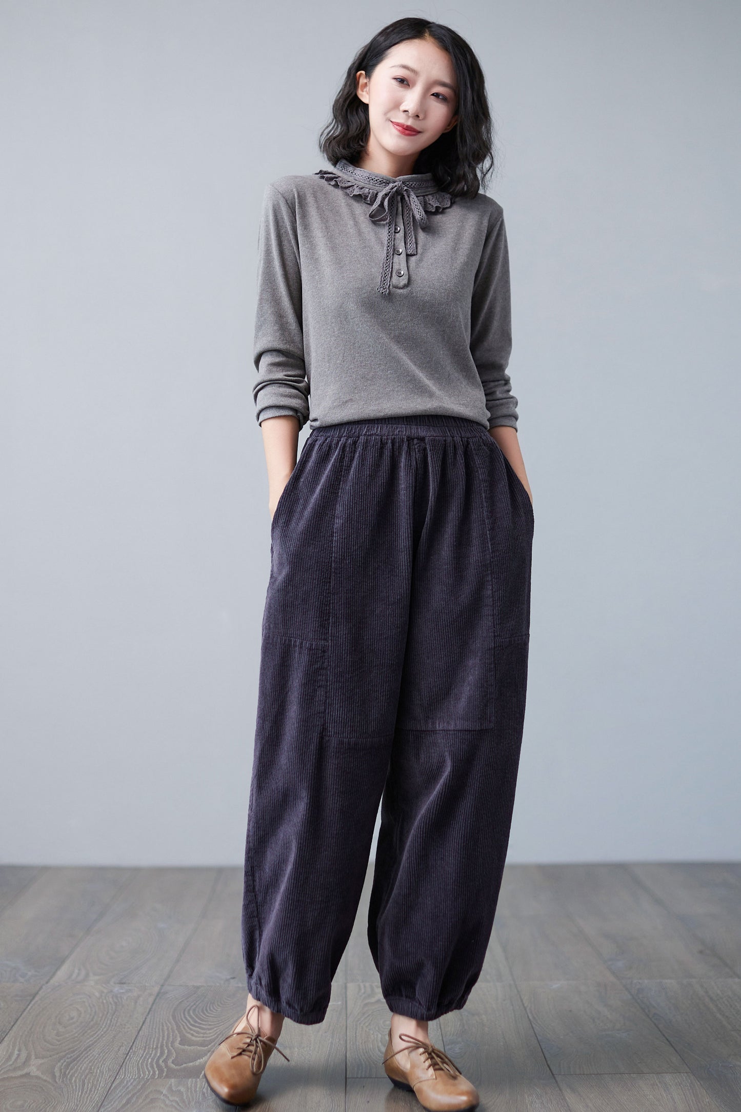 Retro Wide Leg Cotton Corduroy Pants  C250901