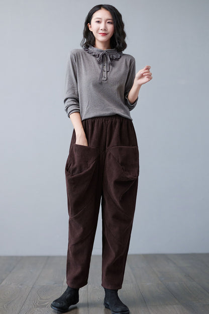 Retro Winter Thicken Corduroy Pants Women C2510-Size one size #CK2101061