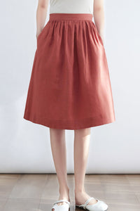 Women Casual Linen Midi Summer Minimalist Skirt C2700#CK2200129