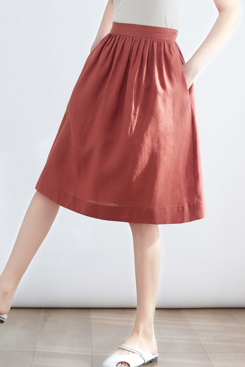 Women Casual Linen Midi Summer Minimalist Skirt C2700#CK2200129