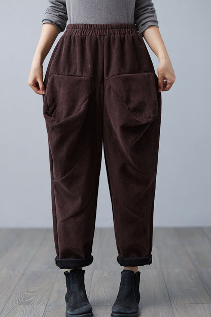 Retro Winter Thicken Corduroy Pants Women C2510-Size one size #CK2101061