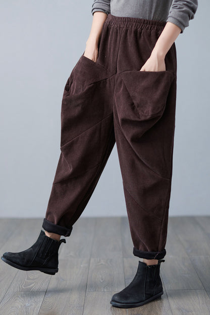 Retro Winter Thicken Corduroy Pants Women C2510-Size one size #CK2101061