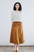 Load image into Gallery viewer, Summer Women Brown Casual Linen Midi Skirt C2701#CK2200130
