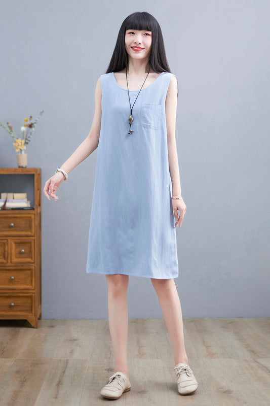 Summer Light Blue Tank Dress For Women C2253