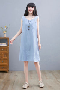 Summer Light Blue Tank Dress For Women C225301