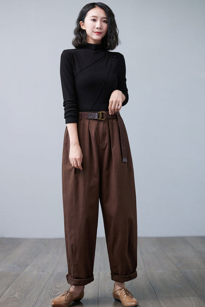 Vintage Inspired Loose Cotton Tapered Pants Women C2511