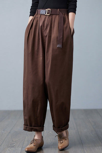 Vintage Inspired Loose Cotton Tapered Pants Women C2511