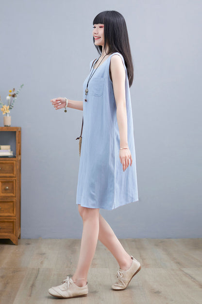 Summer Light Blue Tank Dress For Women C2253